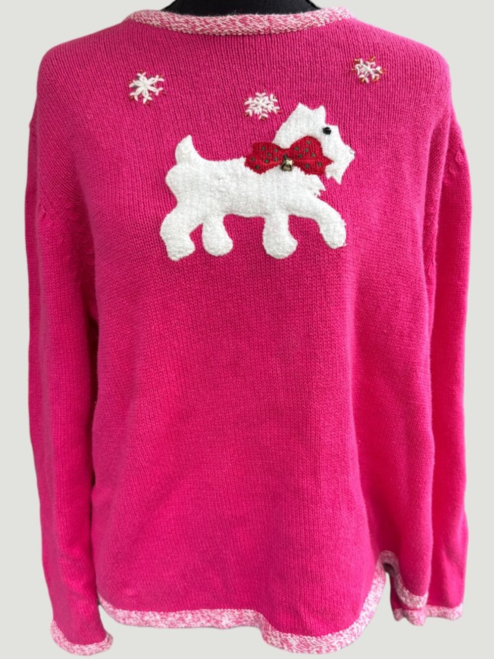 Vintage Ambra Scottie Dog Christmas Sweater XL Pink Holiday Novelty Knit